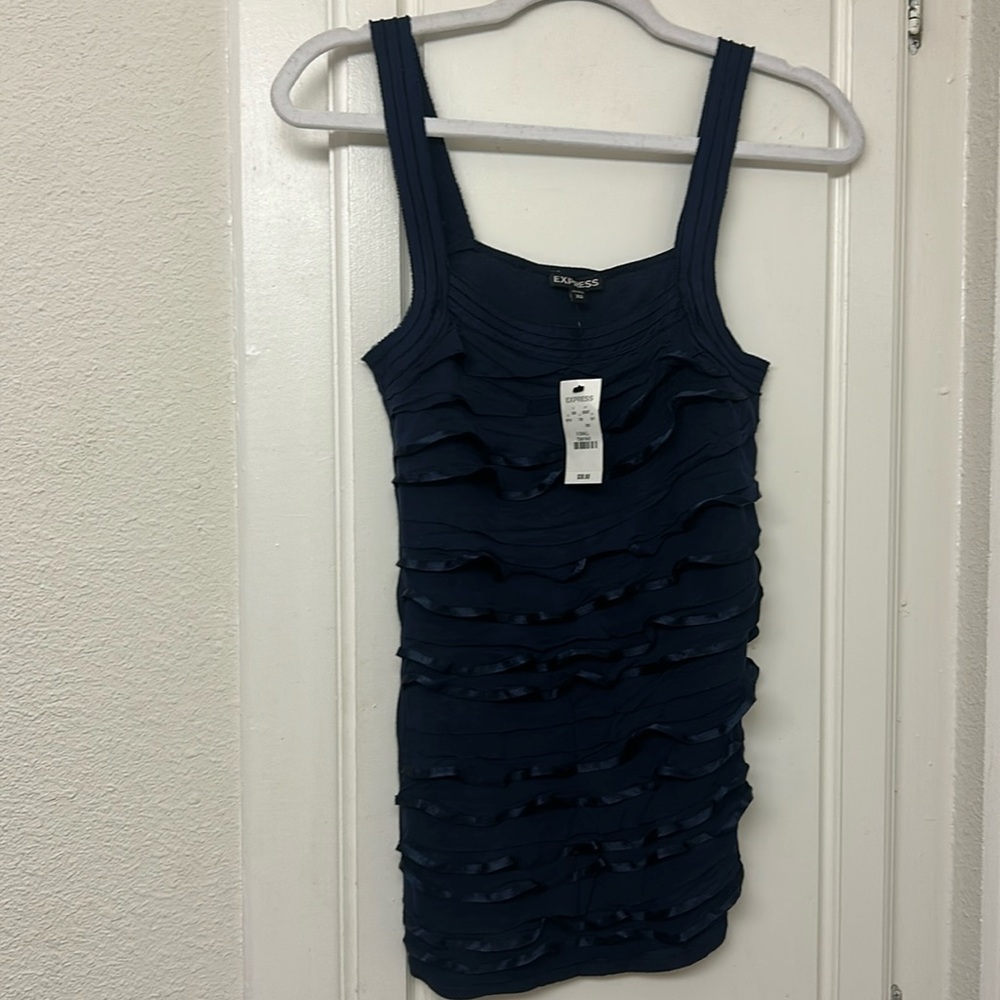 Express Navy Blue Ruffle Tank NWT XS Top Blue